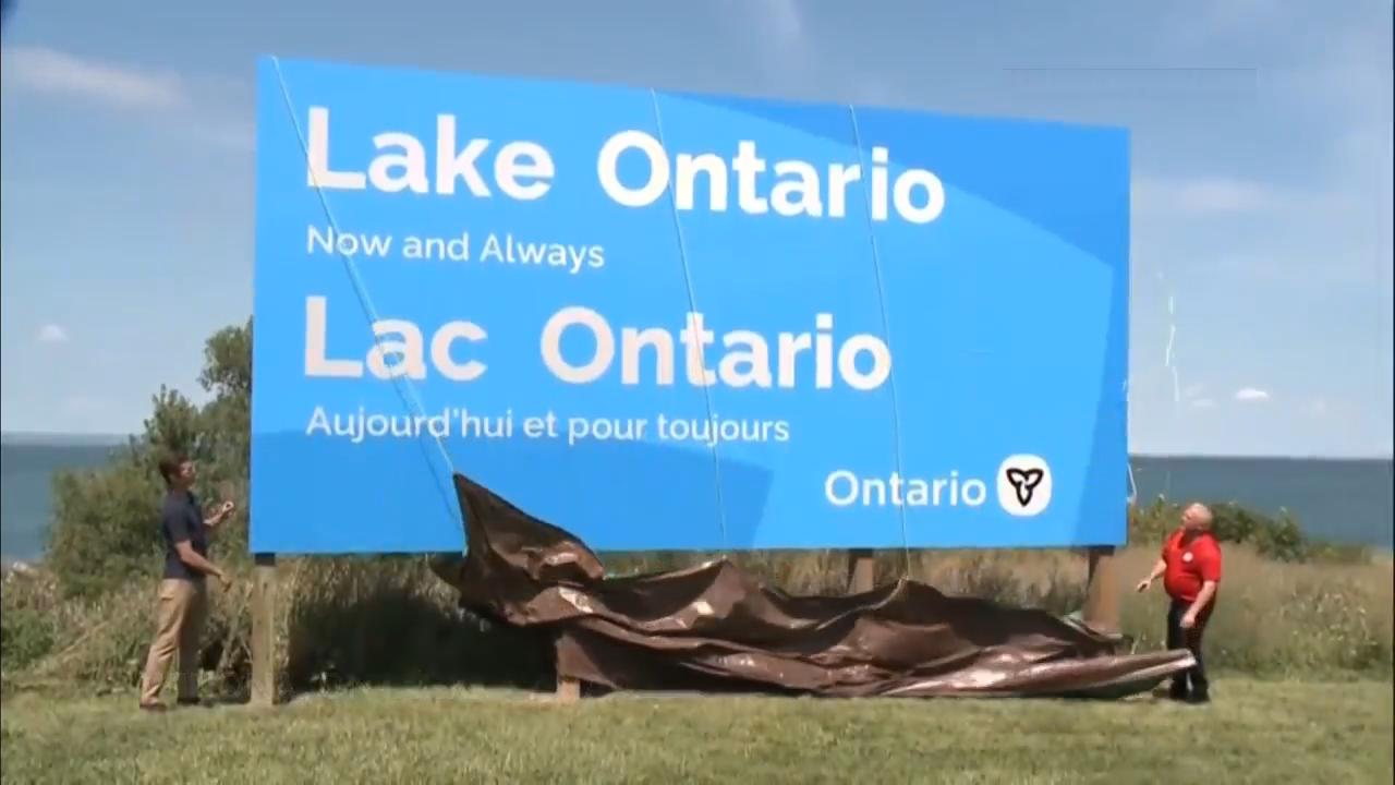 Ontario Premier Doug Ford unveils giant 'Lake Ontario Now and Always' sign in response to Trump's 'Lake America' order; Canadian leaders ridicule renaming